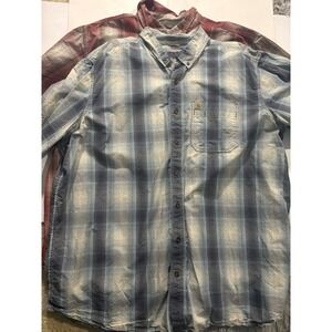 Carhartt Plaid Button Up Work Shirts Lot of 2 Men's XL Blue Red Cotton